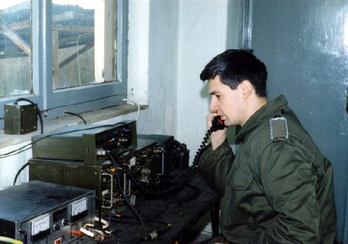 Costas SV1XV using RACAL radio tranceiver, during millitary tests, Photo by SV1XV